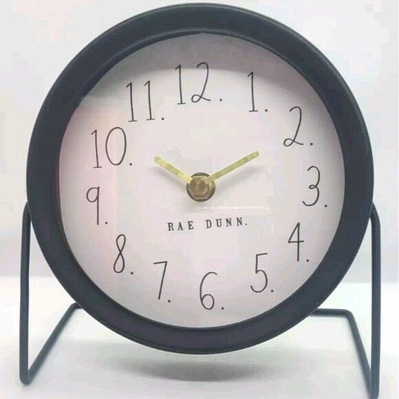 Rae Dunn Font 6" Standing Clock Desk Table Black Metal Round Farmhouse Standing - Picture 1 of 5